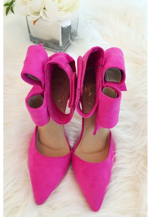 Hot pink bow high heels with above the ankle closure | Bradshaw ...